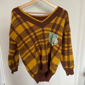 Vintage Green Bean Reloved Knit Yellow Plaid Sweater